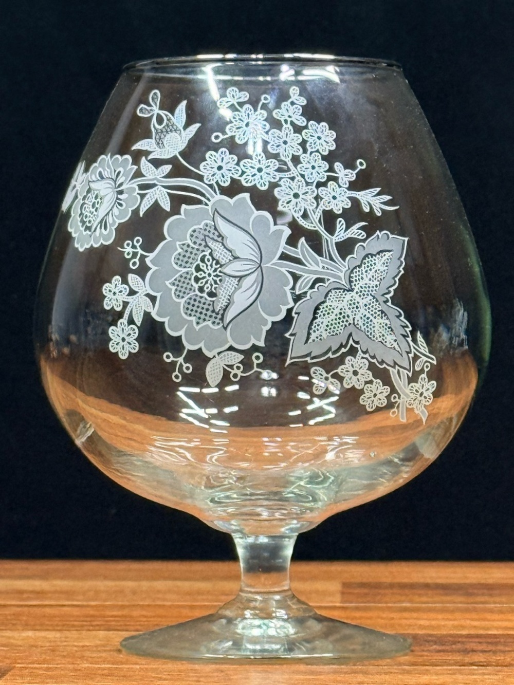 Floral Glass Goblet with Silver Rim